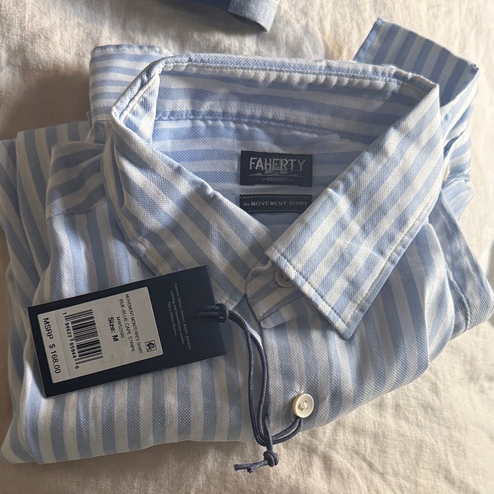 Faherty Light Blue and White Striped Shirt NWT